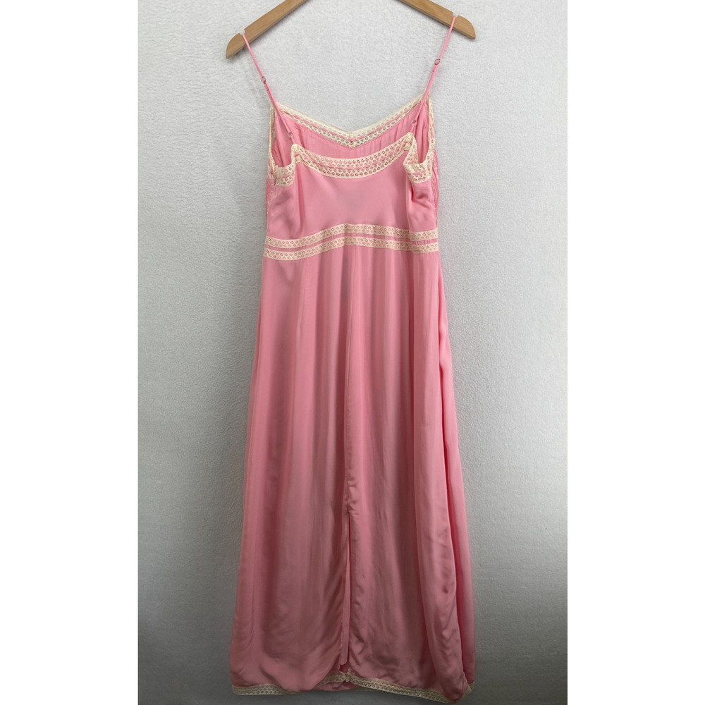 J.CREW Dress 10 Pintuck Lace Trim Slip Crepe de Chine Maxi Viscose Pink NEW - Picture 3 of 15